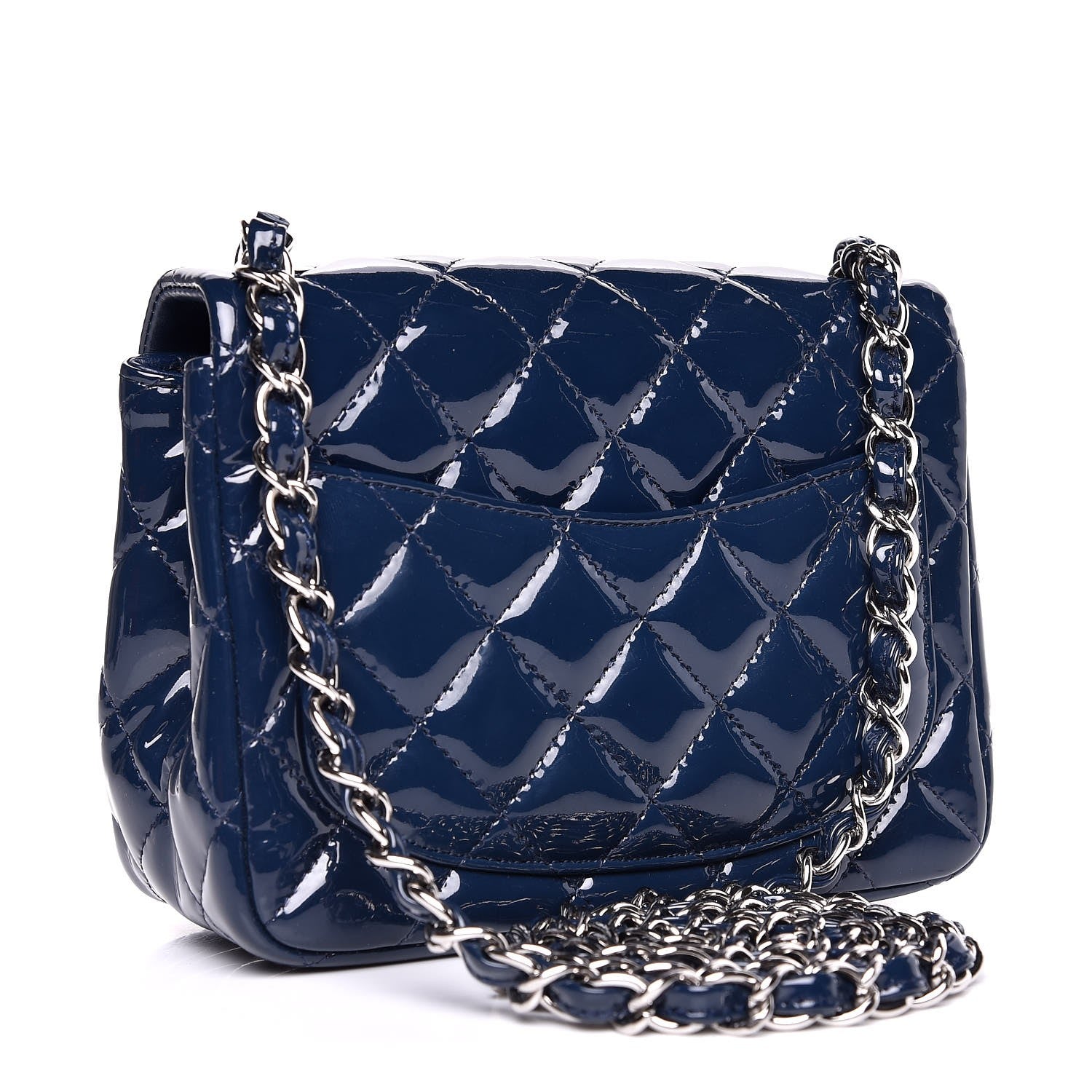 Chanel Patent Quilted Mini Square Flap Navy Blue 3 of 10
