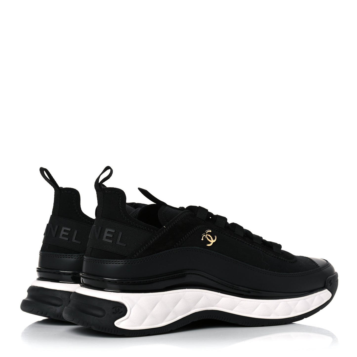 Velvet Calfskin Mixed Fibers CC Sneakers 42 Black