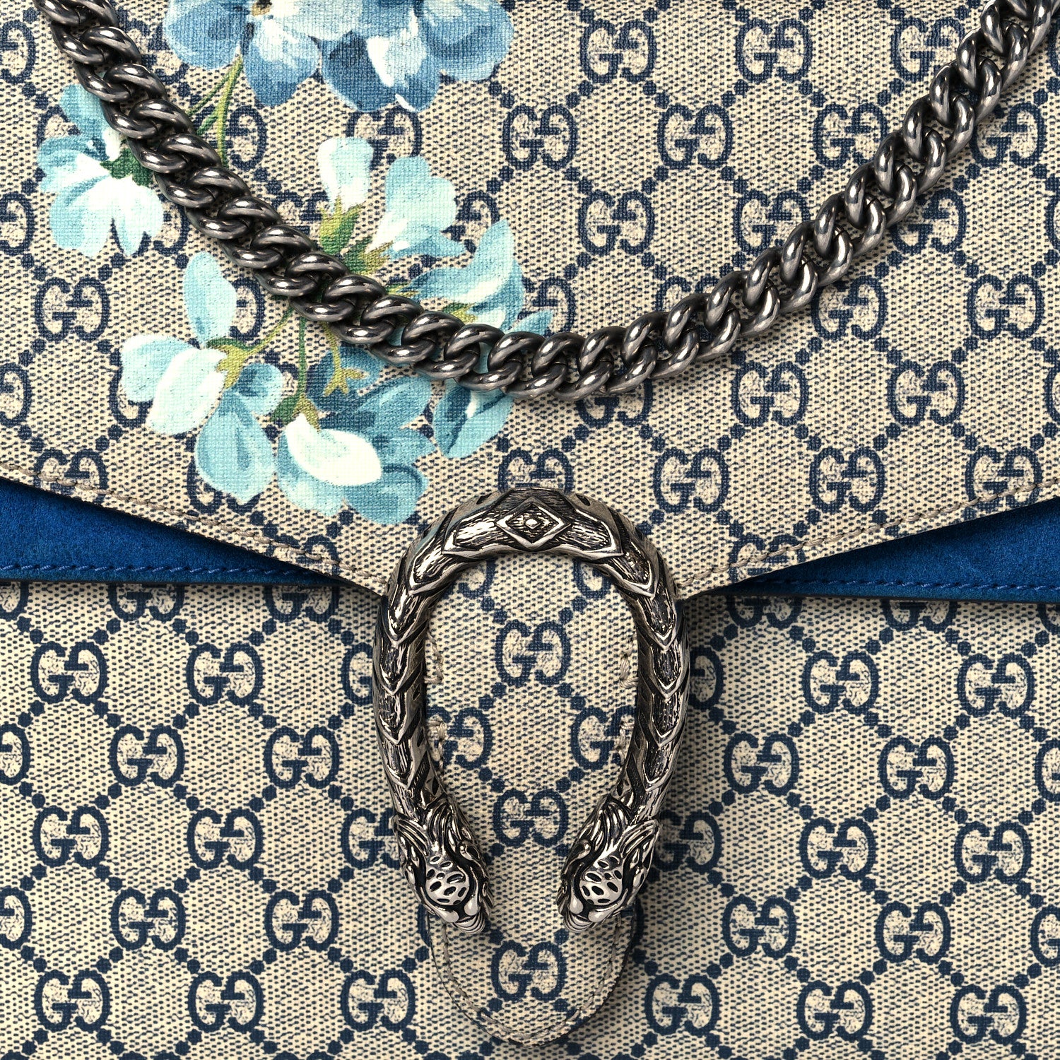 Gucci GG Supreme Monogram Blooms Medium Dionysus Shoulder Bag Beige Navy Vintage Blue 8 of 10