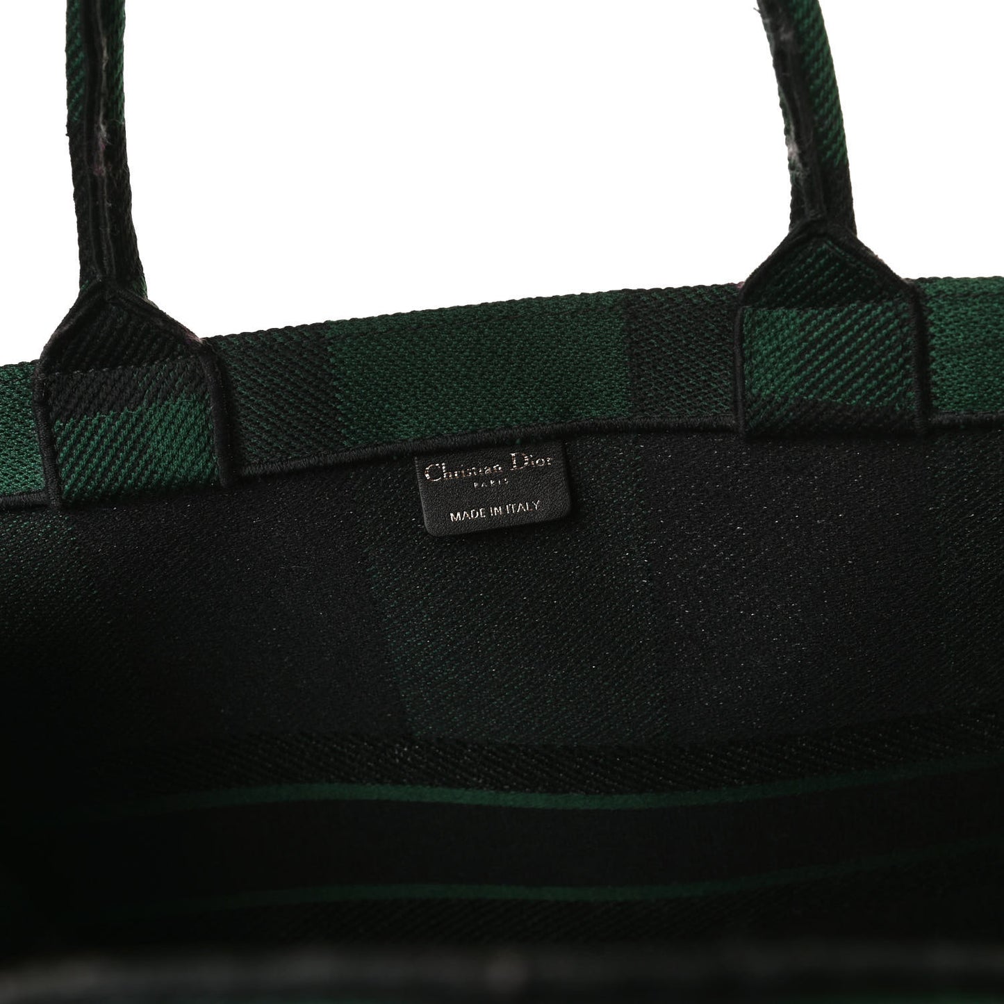 Canvas Embroidered Checkered Book Tote Black Green