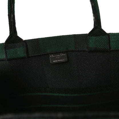 Christian Dior Canvas Embroidered Checkered Book Tote Black Green 6 of 13