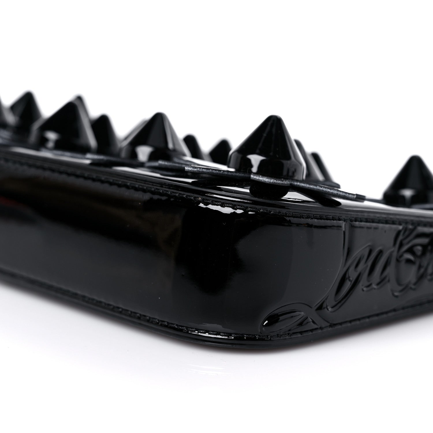 Christian Louboutin Patent Loubila Daisy Spike Patent Pouch Clutch Bag Black 7 of 7