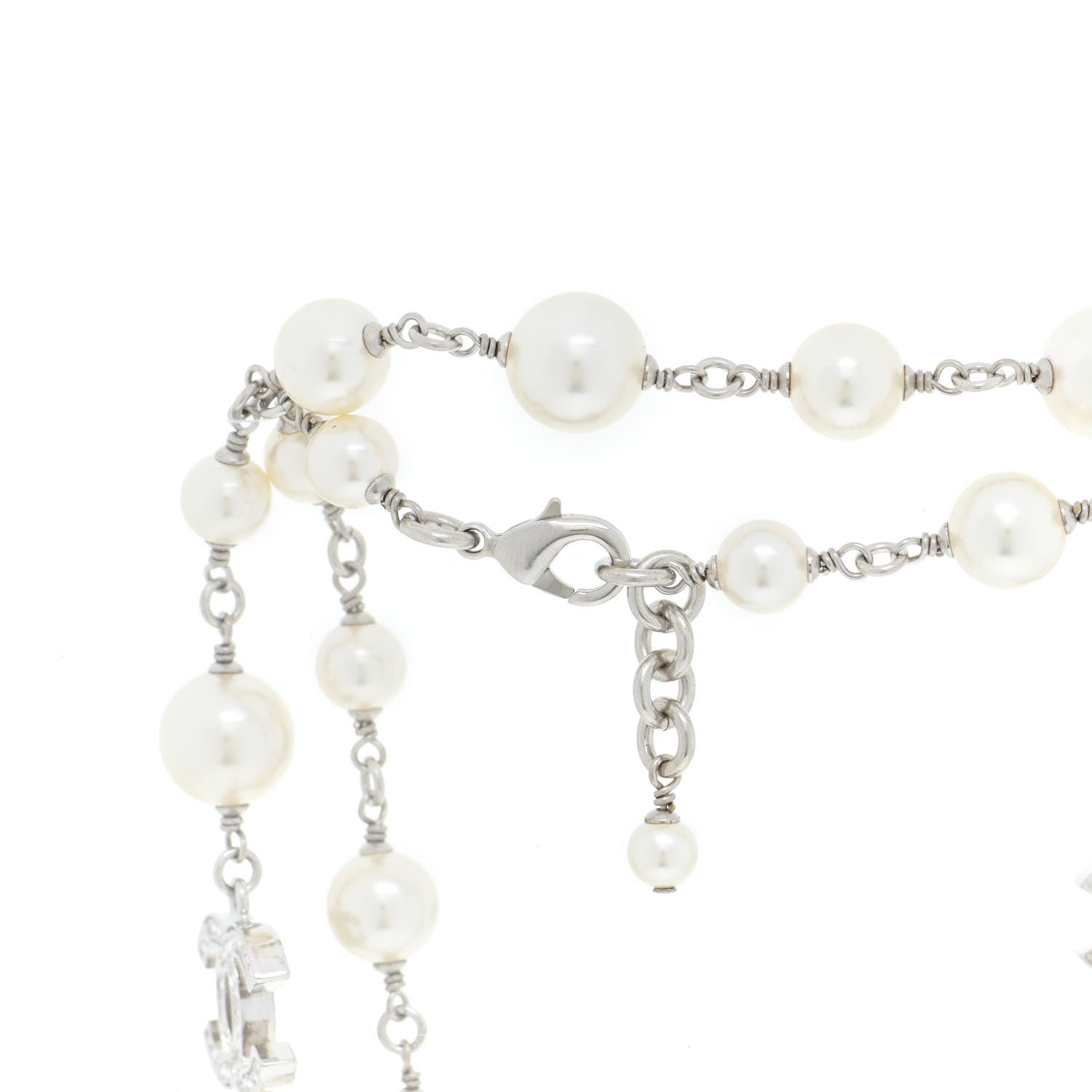 Chanel Crystal Pearl CC Long Necklace Silver 5 of 6