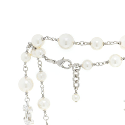 Chanel Crystal Pearl CC Long Necklace Silver 5 of 6