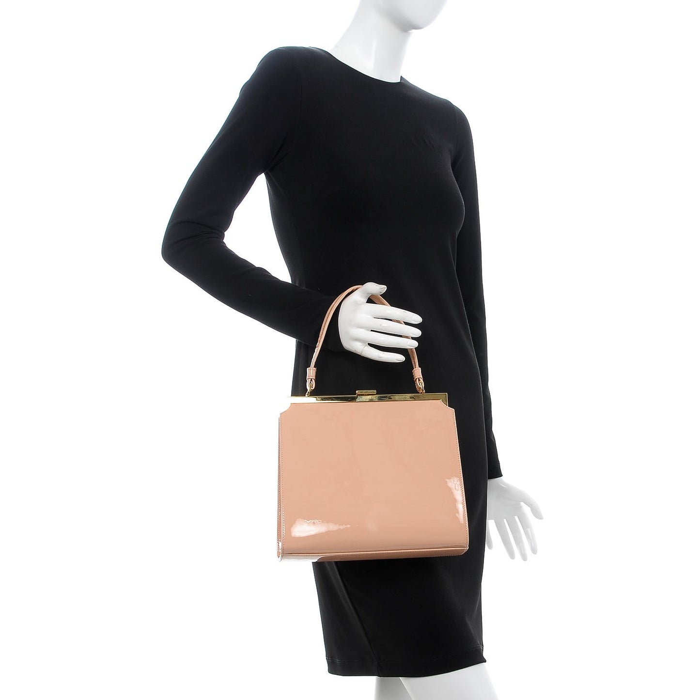 Patent Calfskin Elegant Top Handle Bag Rosa