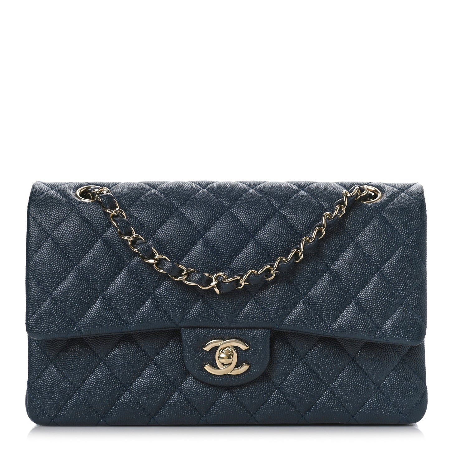 Caviar Quilted Medium Double Flap Dark Blue