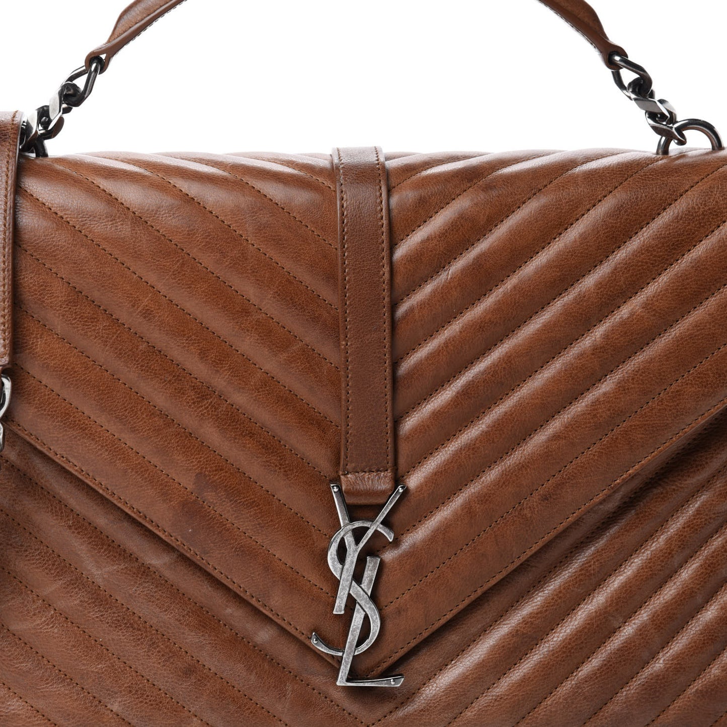 Calfskin Matelasse Chevron Monogram Large College Bag Cognac