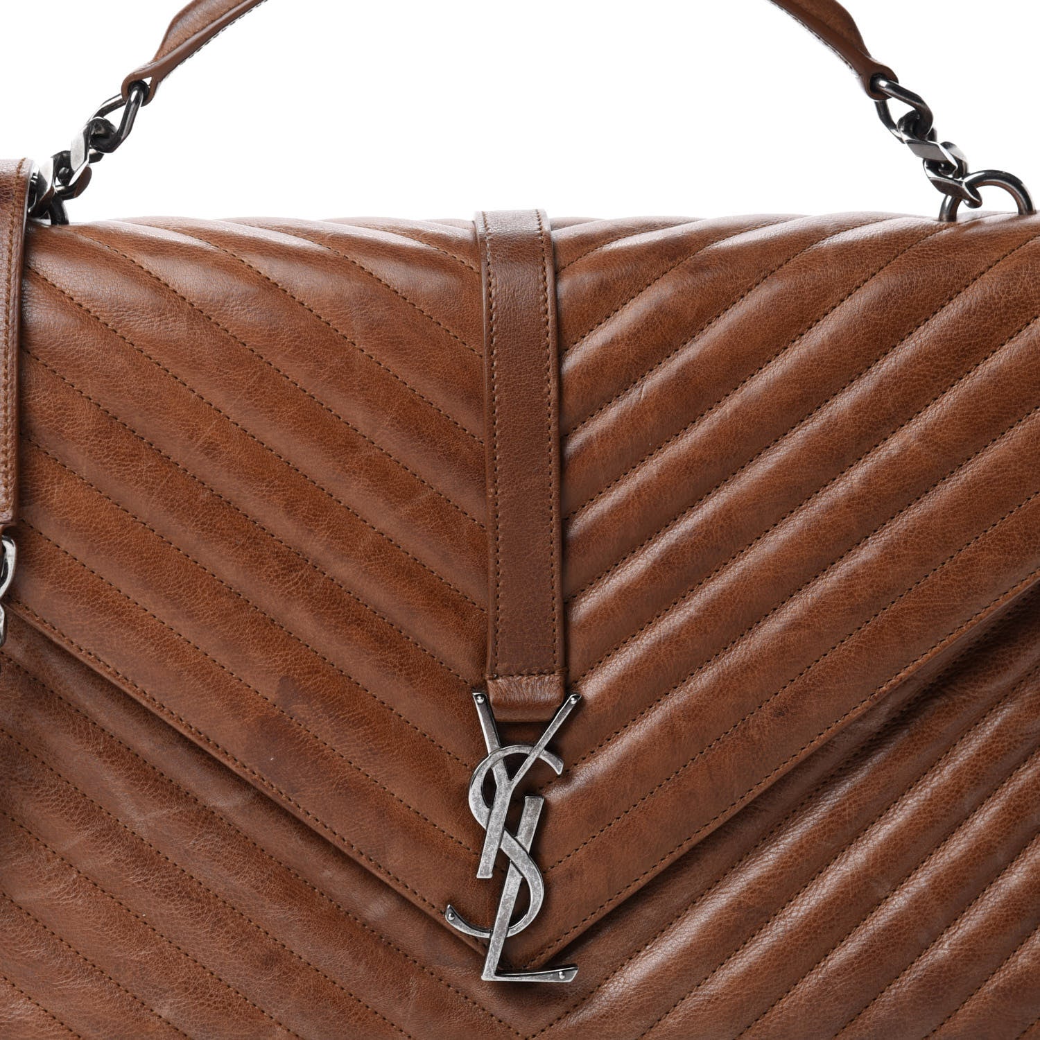 Saint Laurent Calfskin Matelasse Chevron Monogram Large College Bag Cognac 15 of 15