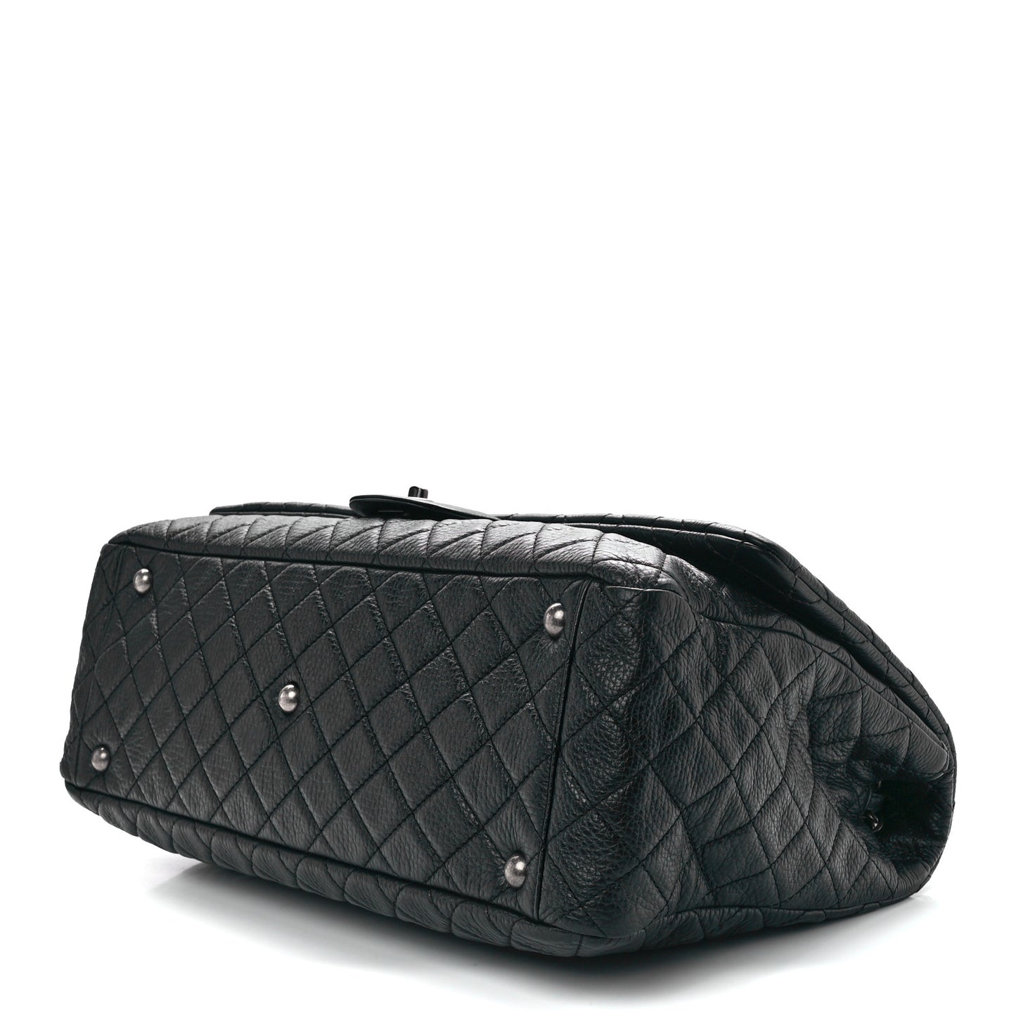Calfskin Quilted XXL Travel Flap Bag Black