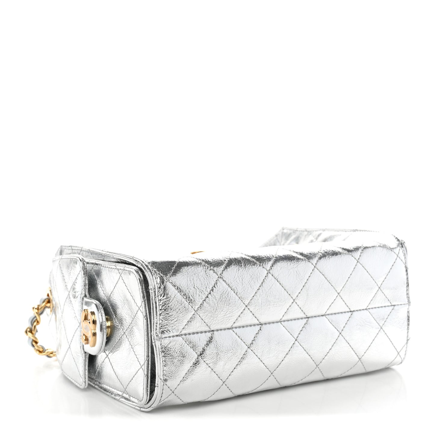 Metallic Aged Calfskin Quilted Mini Chanel 25 Handbag Silver
