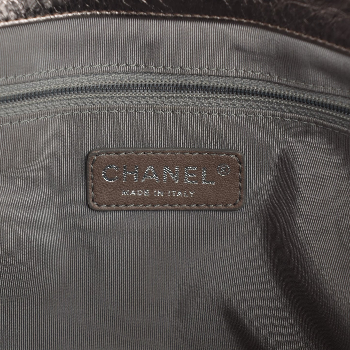Metallic Crackled Calfskin Small Modern Chain Tote Dark Grey