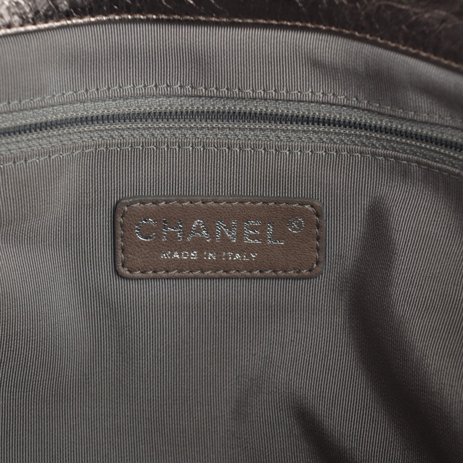 Chanel Metallic Crackled Calfskin Small Modern Chain Tote Dark Grey 7 of 7