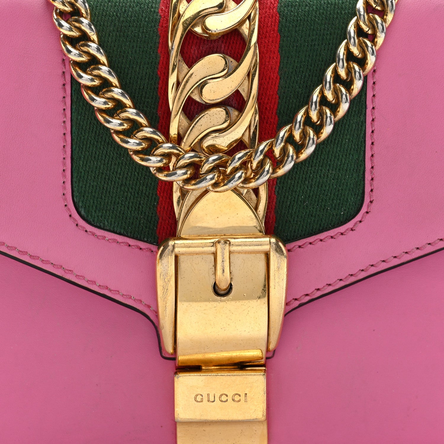 Gucci Vitello Fontanella Web Mini Sylvie Chain Shoulder Bag Pink Tropical Flower 8 of 10
