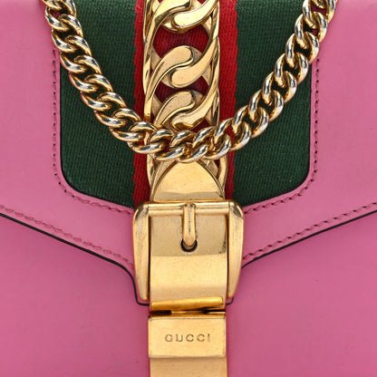 Gucci Vitello Fontanella Web Mini Sylvie Chain Shoulder Bag Pink Tropical Flower 8 of 10