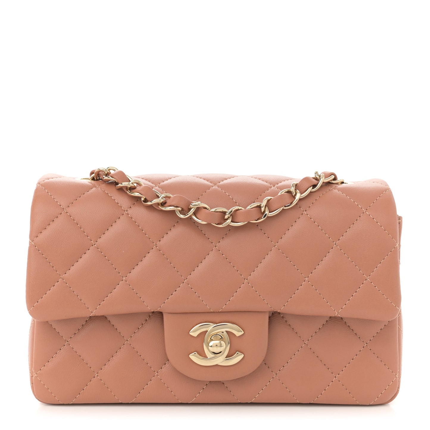 Lambskin Quilted Mini Rectangular Flap Brown