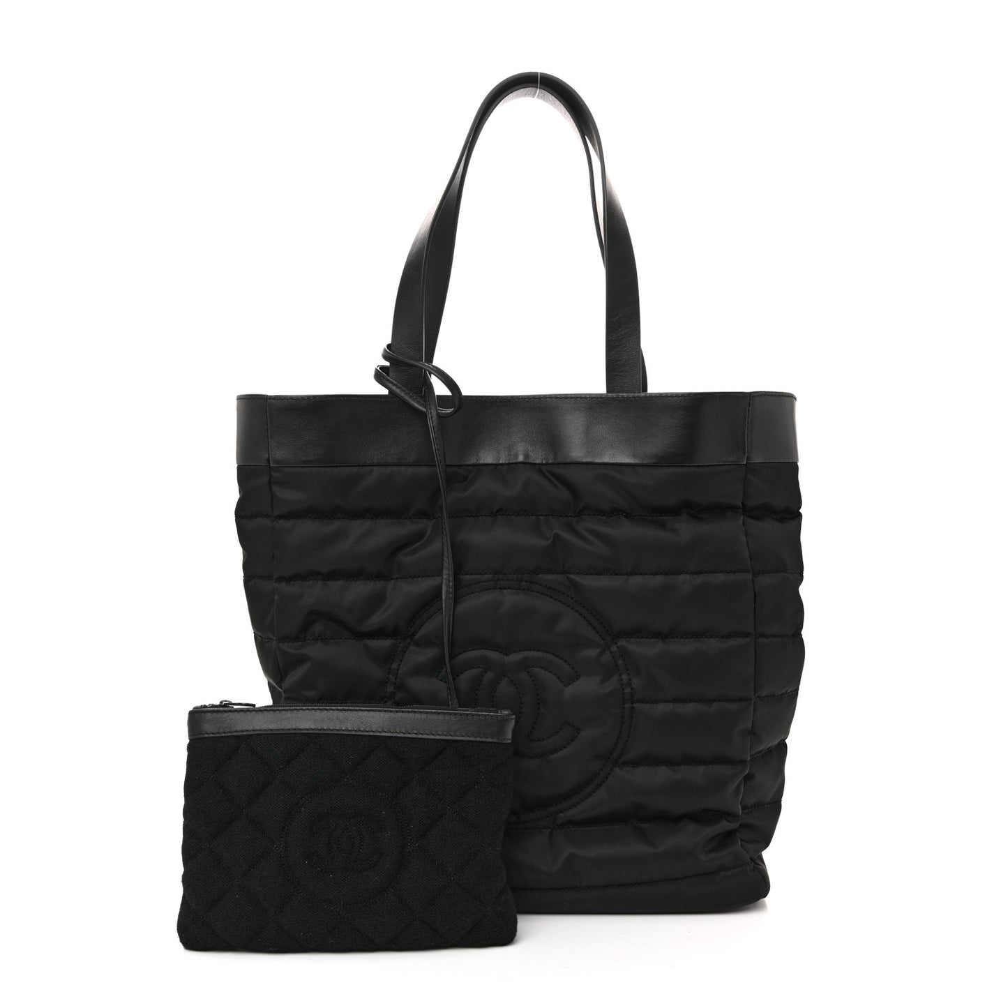 Nylon Calfskin CC Beach Tote Black