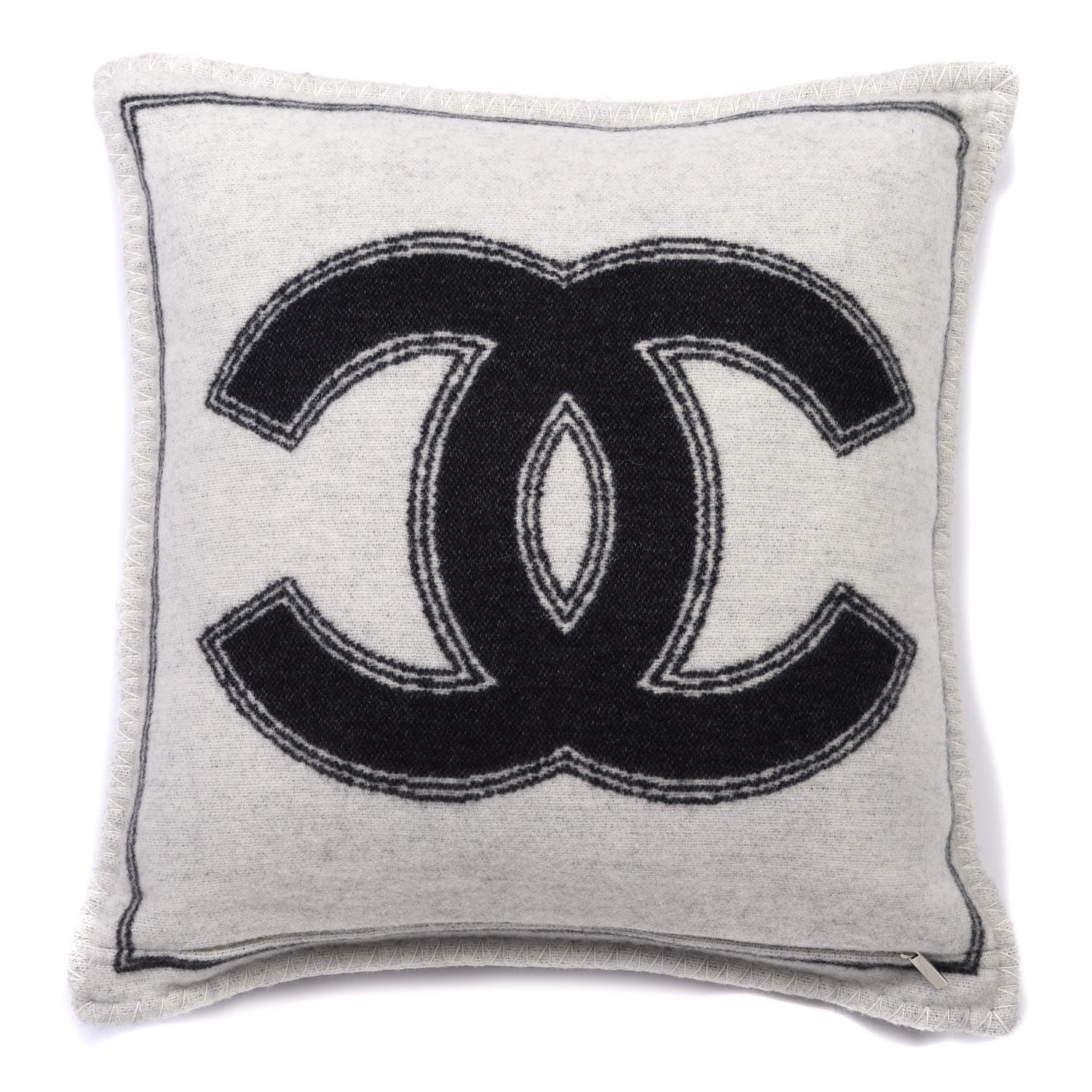 Chanel Merino Wool Cashmere CC Pillow Black White 3 of 6