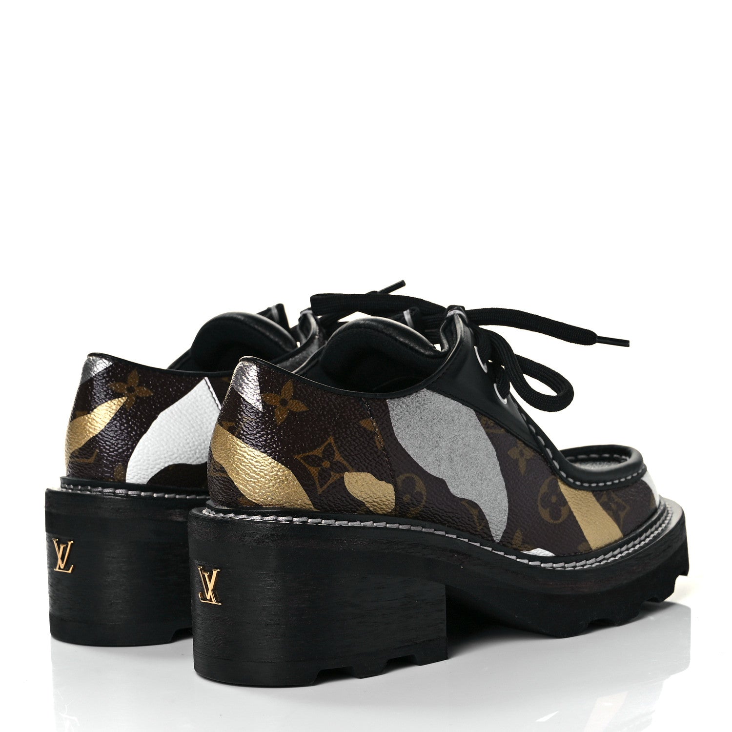 Louis Vuitton X LOL Monogram Calfskin Beaubourg Platform Derby Shoes 36 Gold Silver 4 of 9