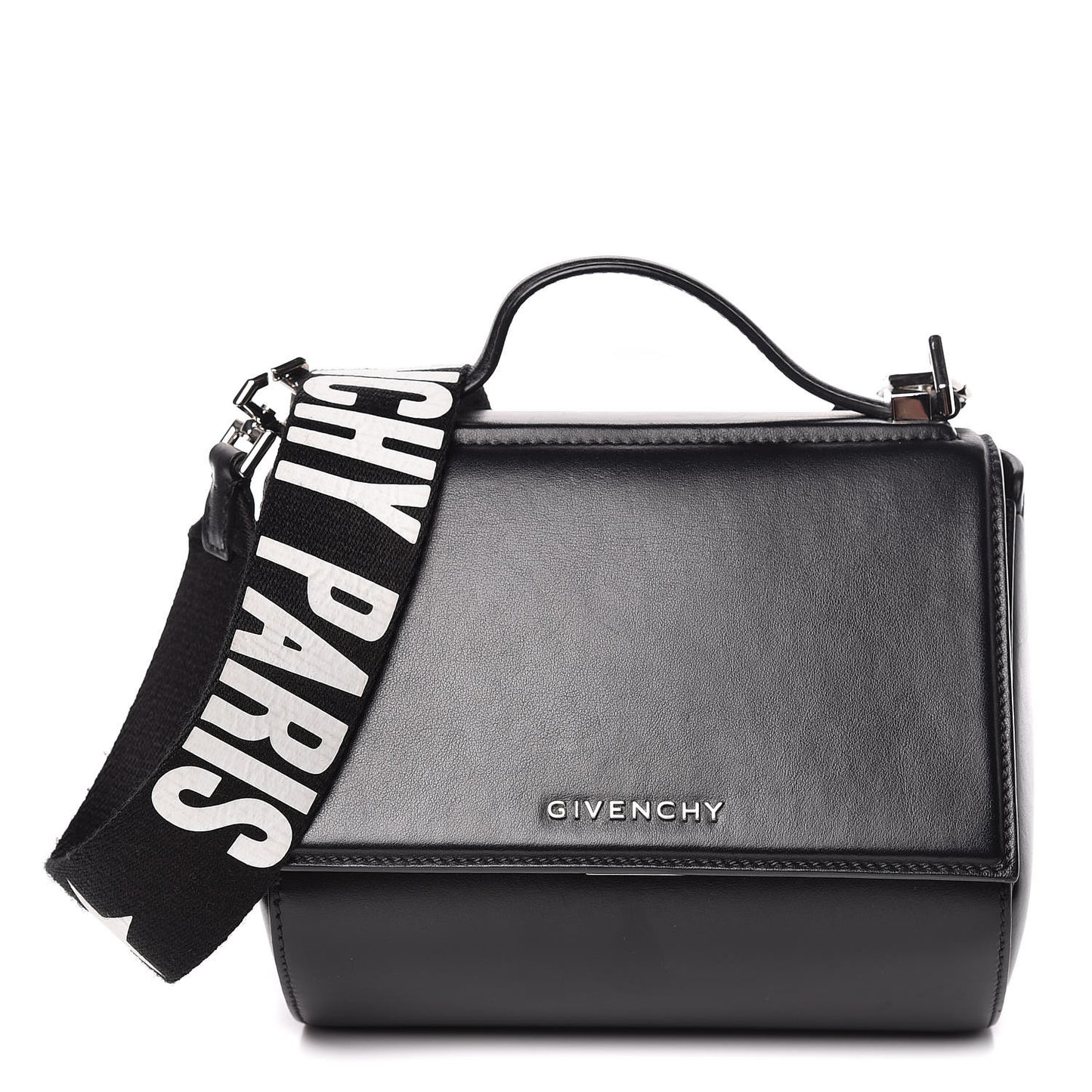 Calfskin Mini Pandora Box Logo Strap Crossbody Bag Black