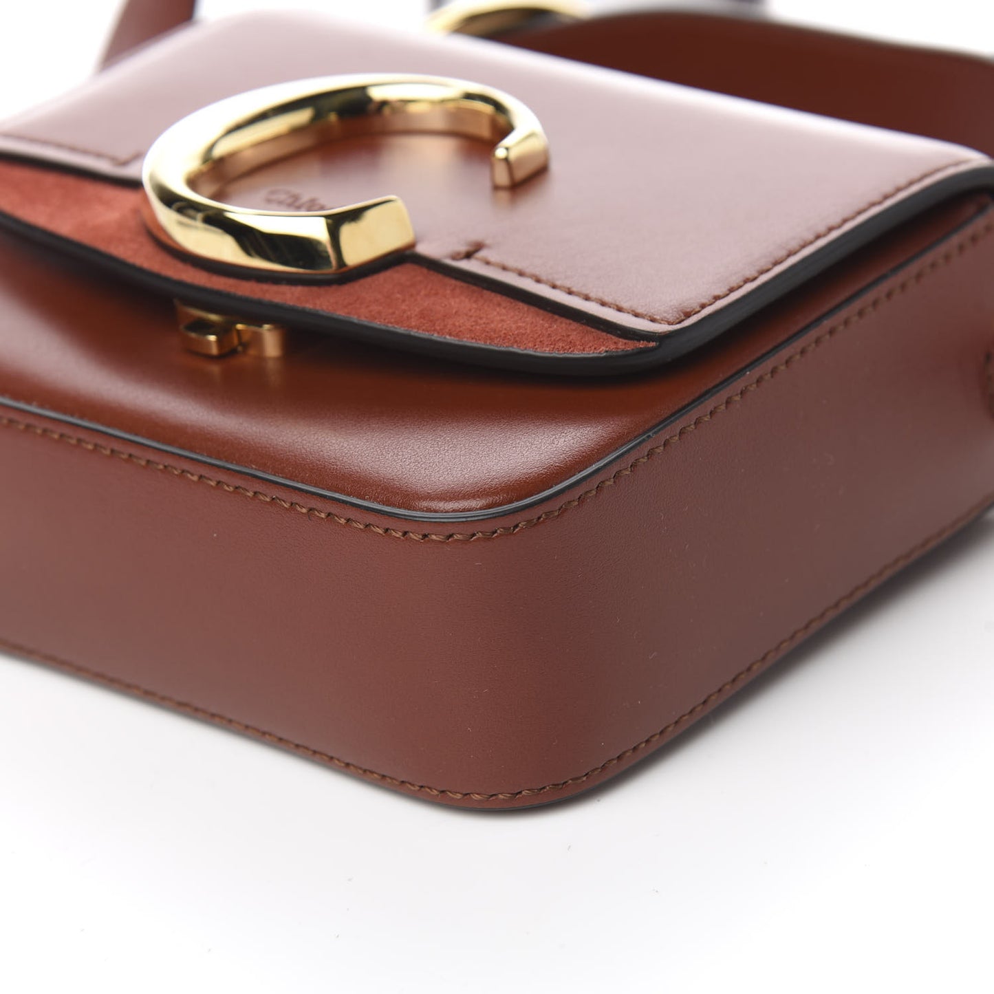 Shiny Calfskin Suede Mini C Bag Sepia Brown