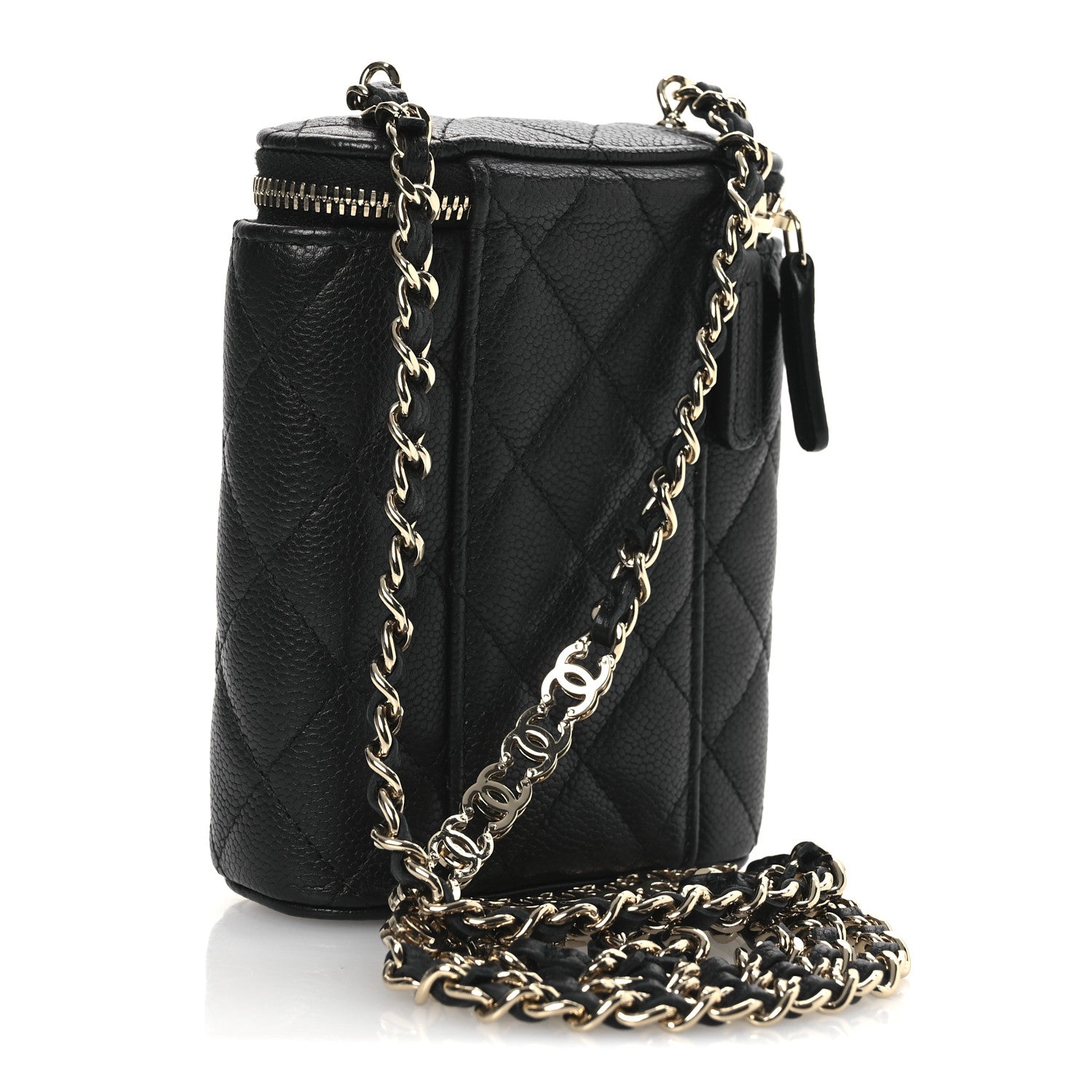 Chanel Caviar Quilted Small Vertical Coco Beauty Vanity Case With Chain Black 3 of 11