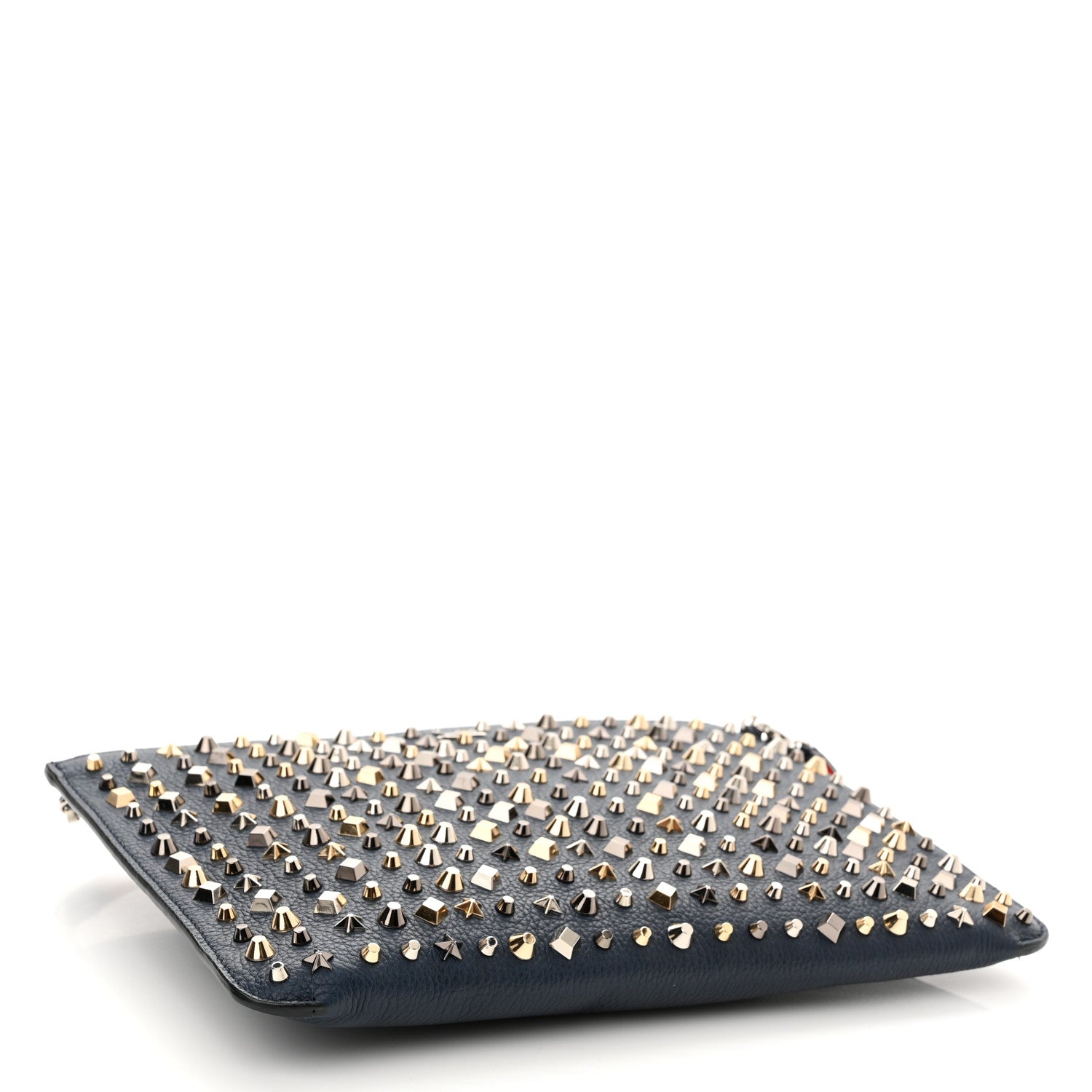 Christian Louboutin Calfskin Star Studded Loubiclutch Crossbody Clutch Navy 4 of 9