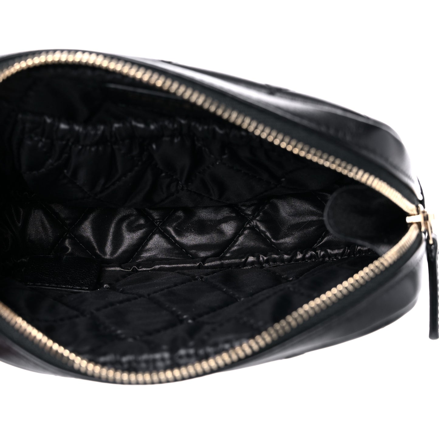 Lambskin Quilted Small Curvy Pouch Cosmetic Case Black