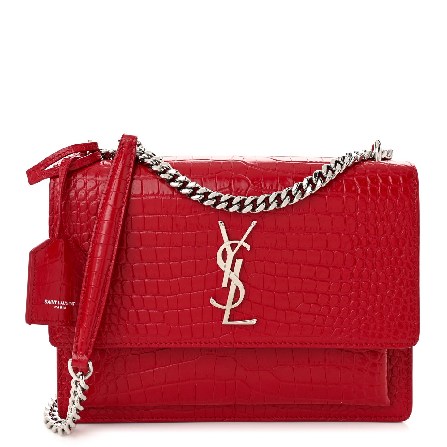 Calfskin Crocodile Embossed Medium Monogram Sunset Rouge Eros