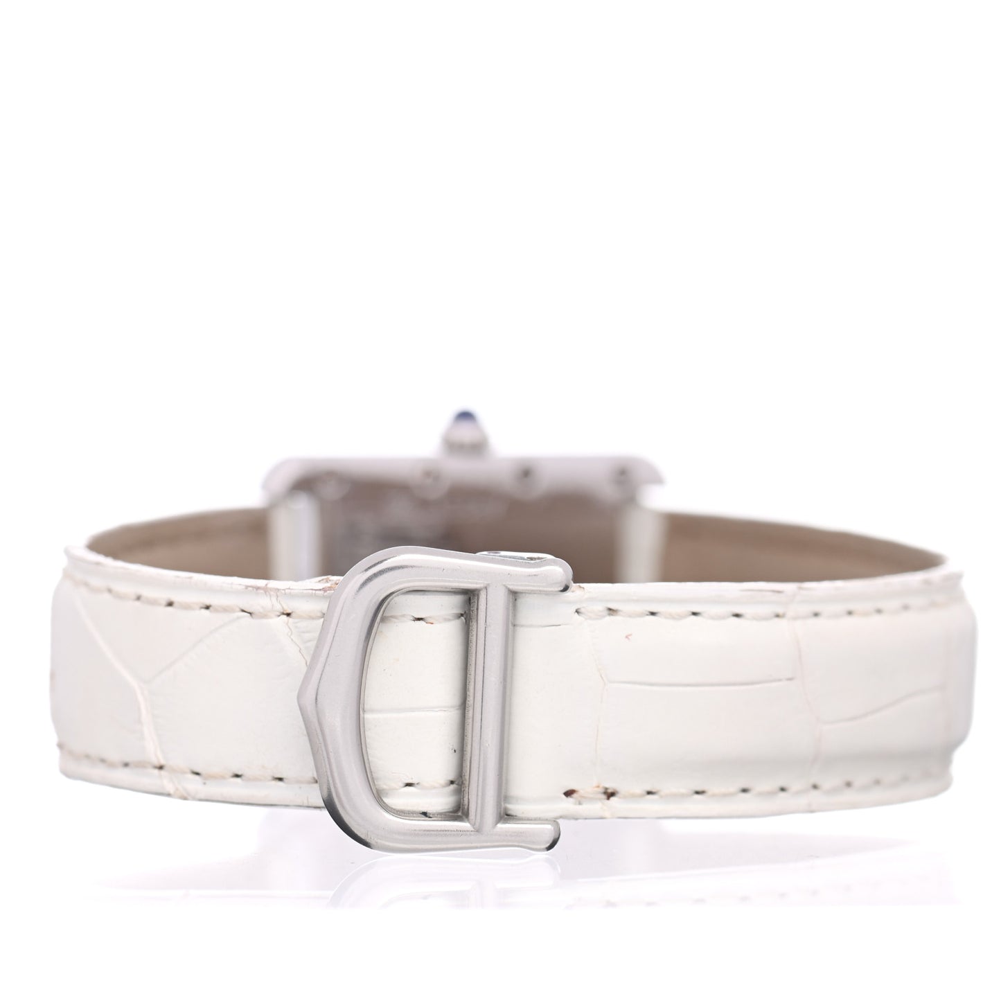 Sterling Silver Vermeil Alligator 23mm Must de Cartier Tank Quartz Watch White