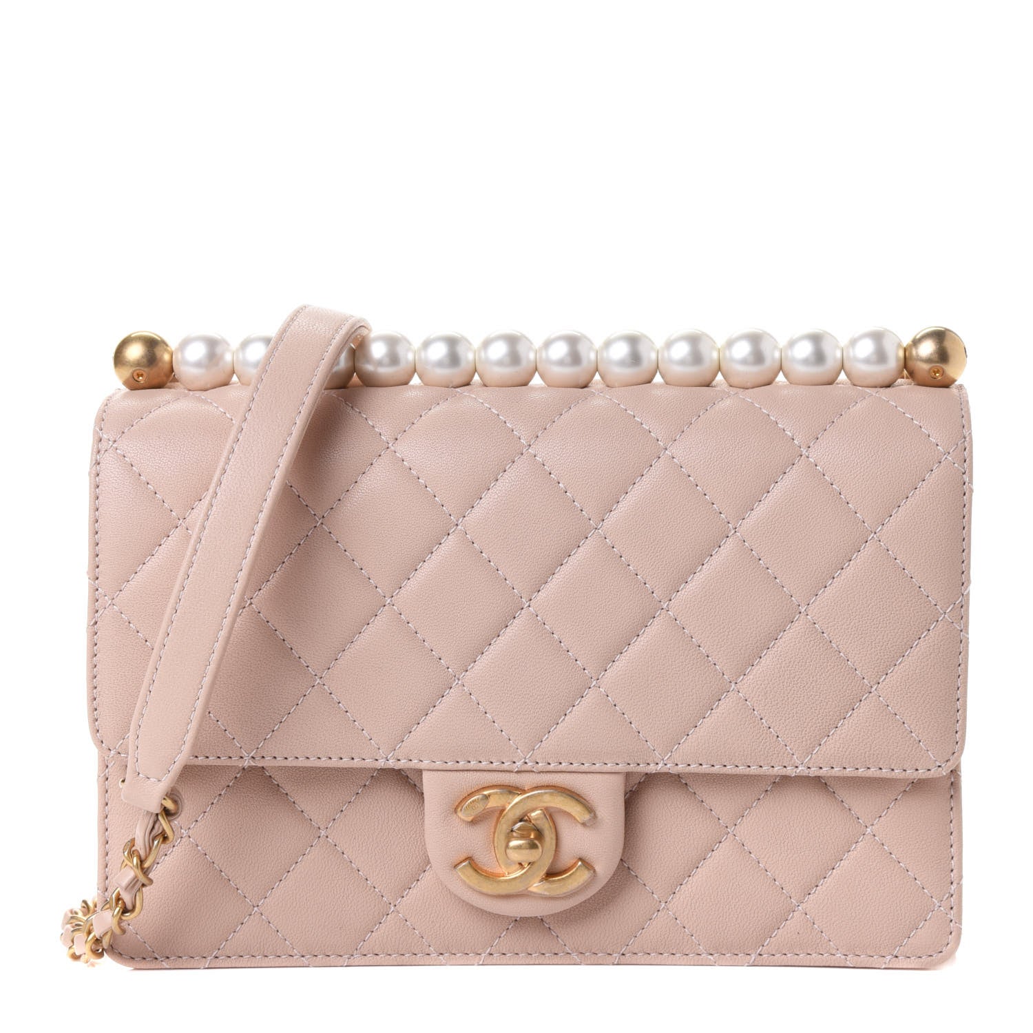 Chanel Lambskin Quilted Small Chic Pearls Flap Beige 1 of 4