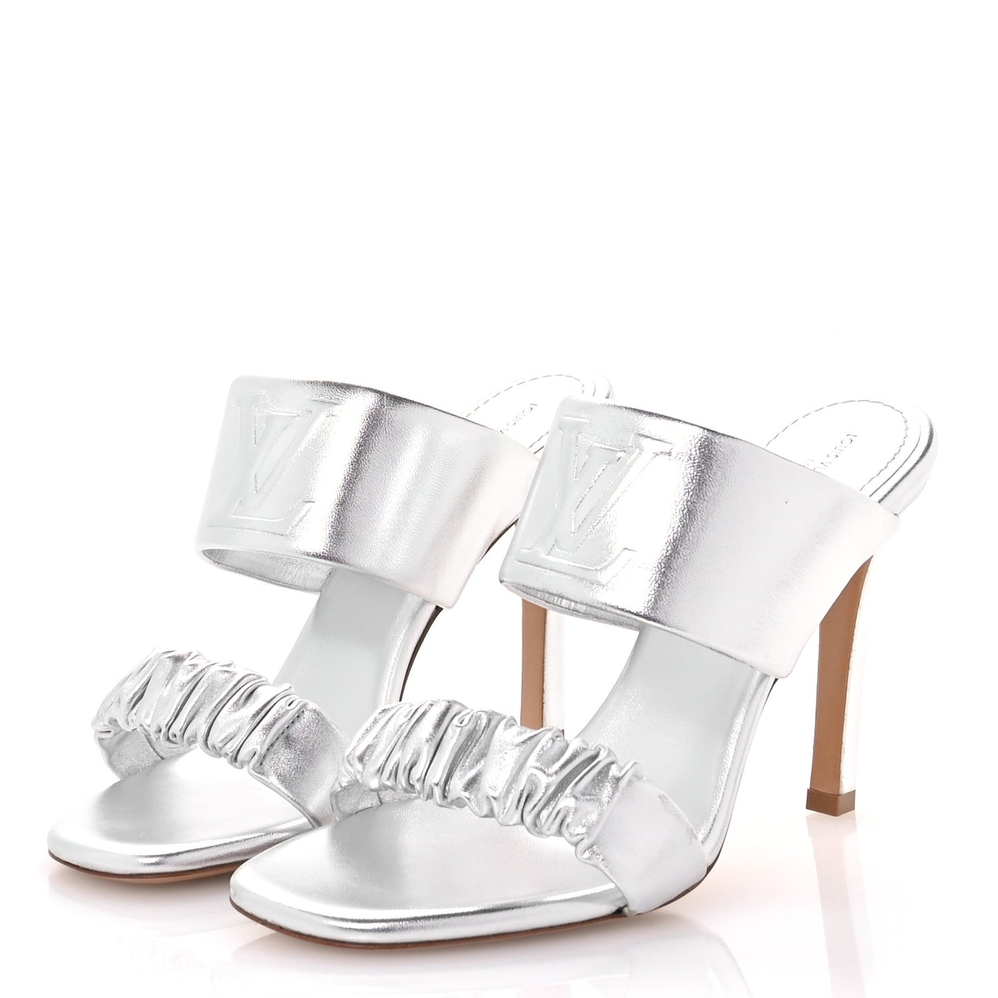 Metallic Lambskin Drapy Heel Mules 39.5 Silver