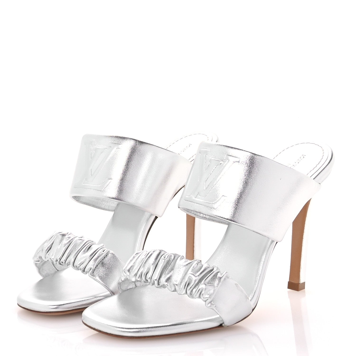 Louis Vuitton Metallic Lambskin Drapy Heel Mules 39.5 Silver 4 of 8