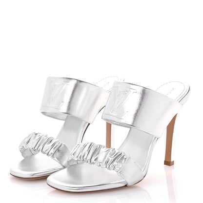 Louis Vuitton Metallic Lambskin Drapy Heel Mules 39.5 Silver 4 of 8