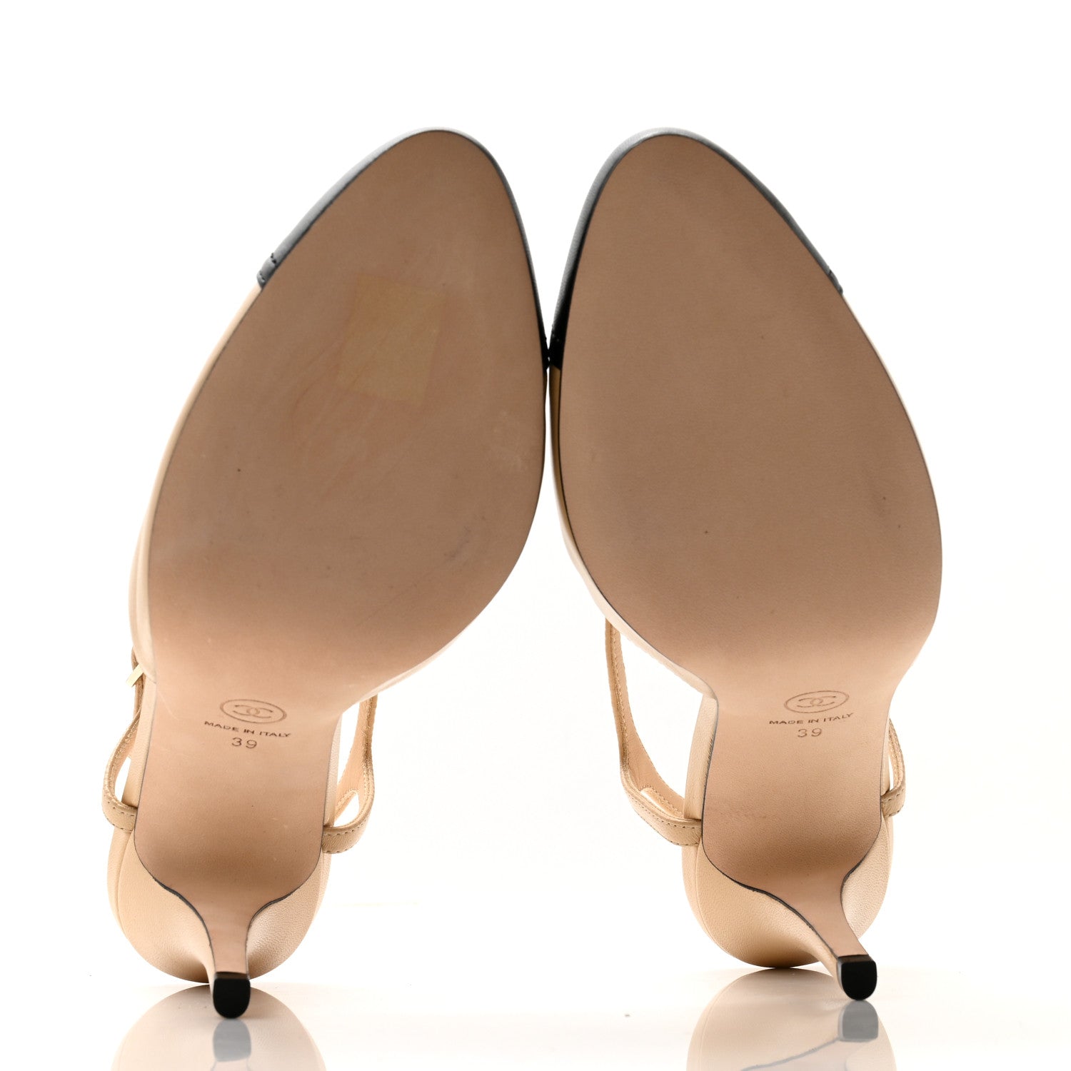 Chanel Lambskin Cap Toe CC Slingback Pumps 39 Beige Black 5 of 9