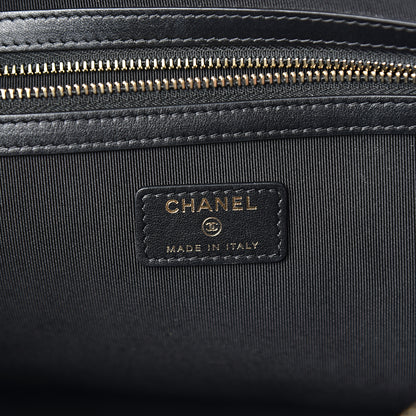 Chanel Lambskin Quilted Large Boy Zip Pouch Black 5 of 9