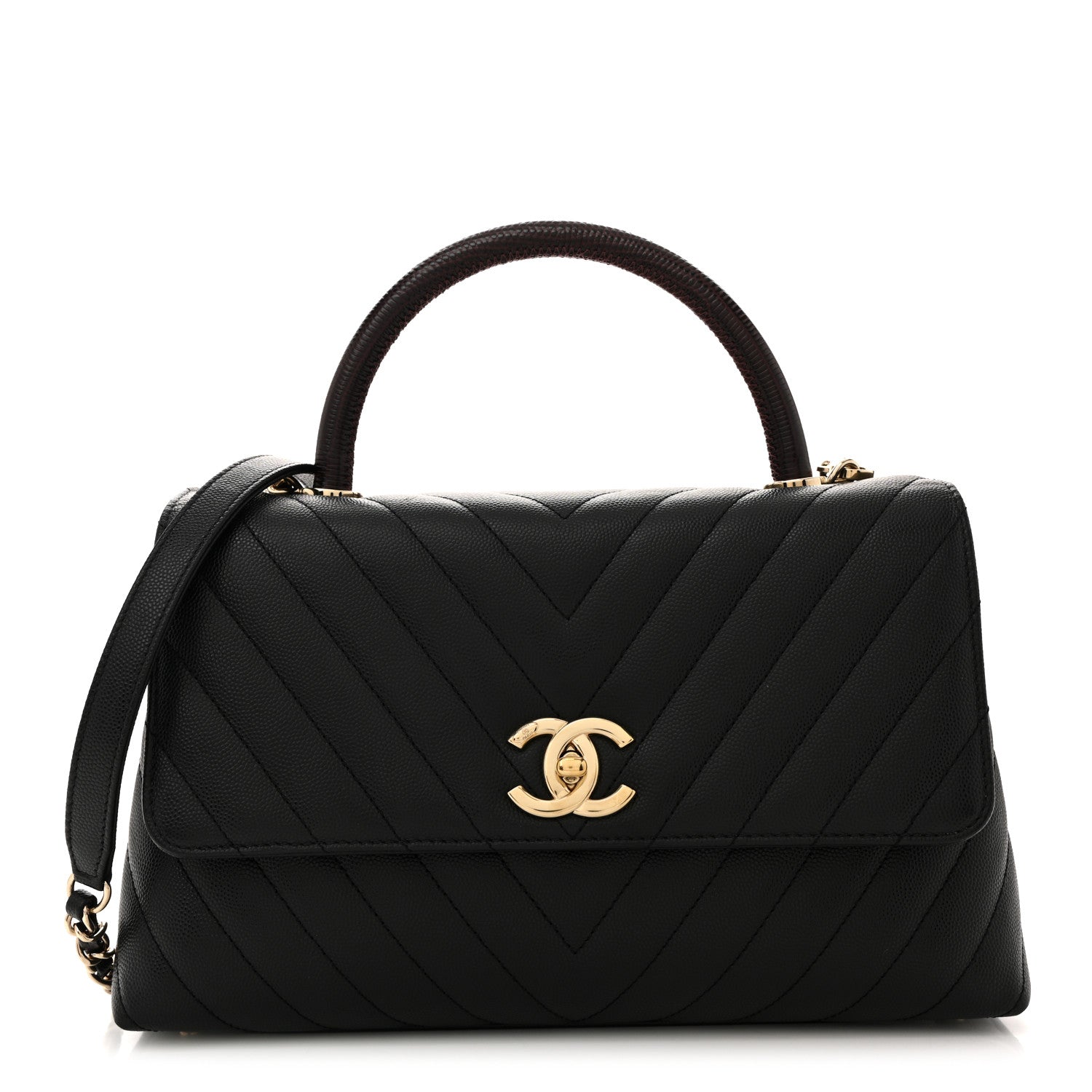 Chanel Caviar Lizard Embossed Quilted Chevron Small Coco Handle Flap Black 1 of 12