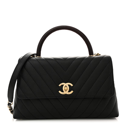 Chanel Caviar Lizard Embossed Quilted Chevron Small Coco Handle Flap Black 1 of 12