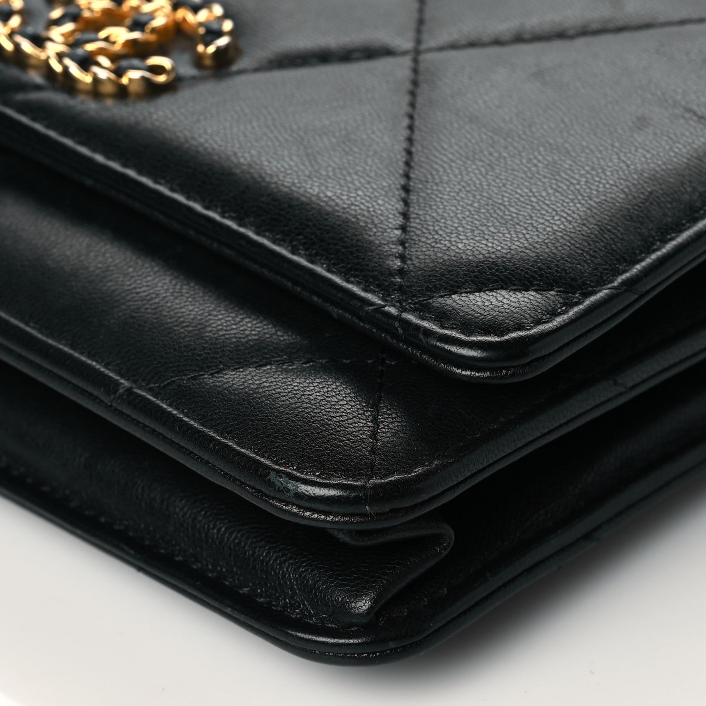 Goatskin Quilted Chanel 19 Wallet On Chain WOC Black
