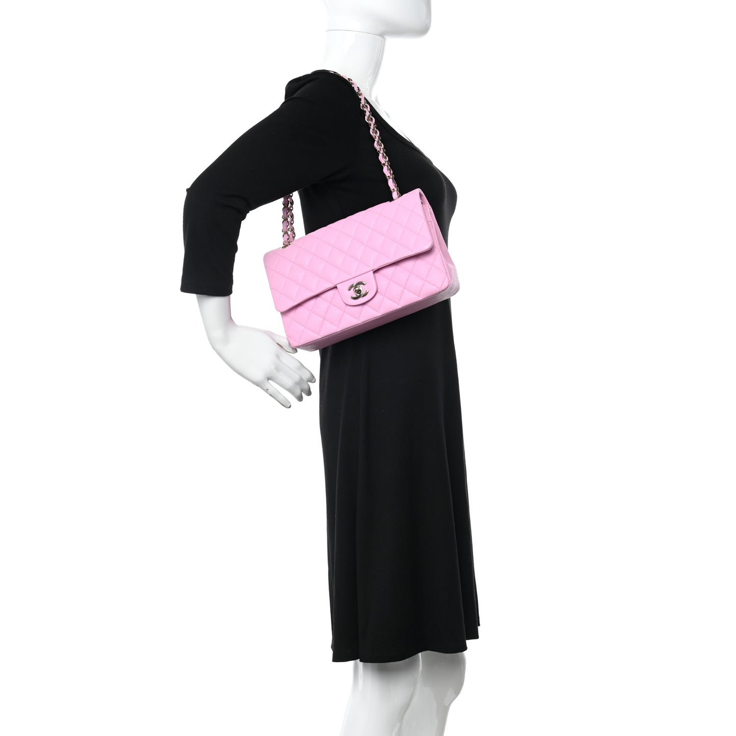 Caviar Quilted Medium Double Flap Pink