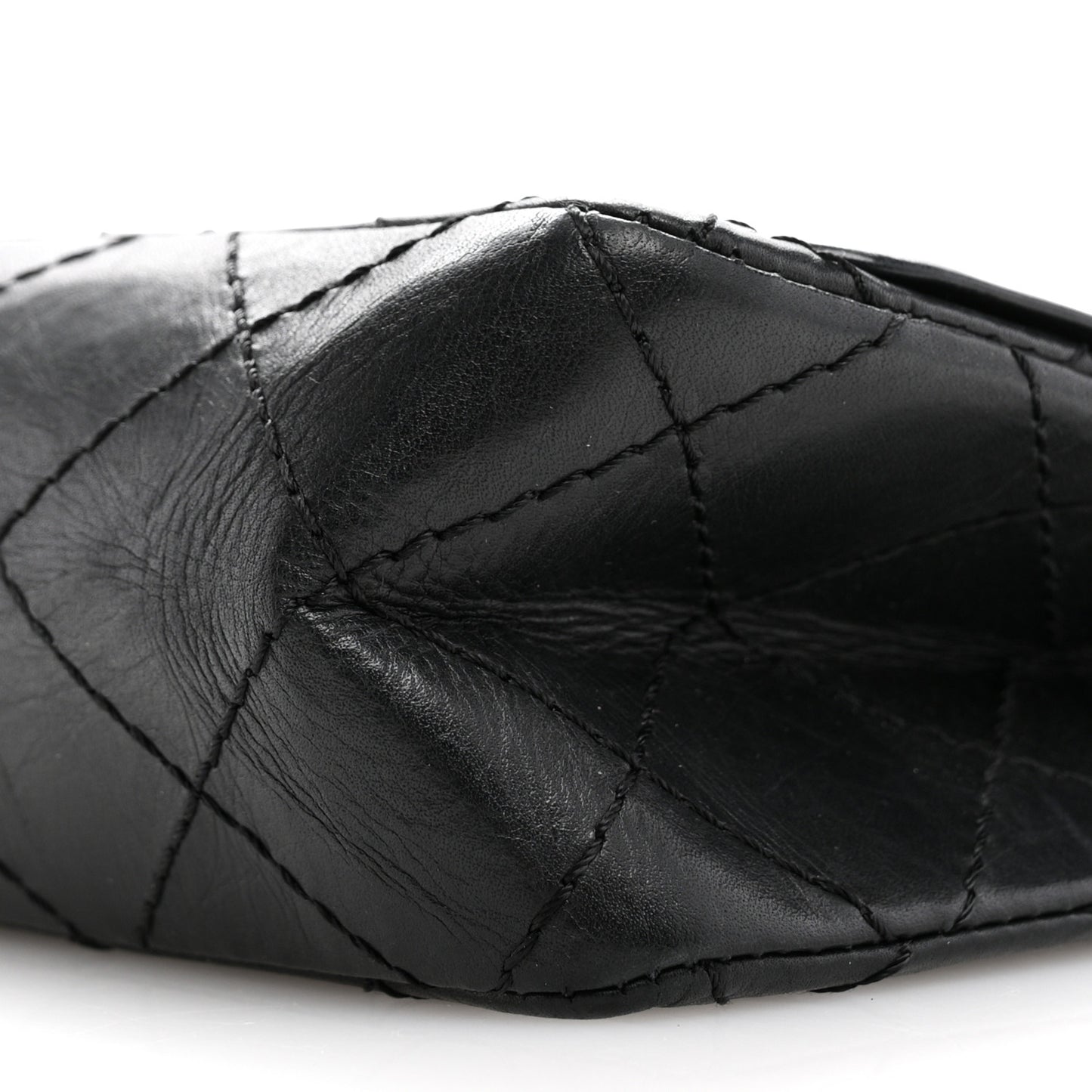 Aged Calfskin Quilted Medium Double Flap Black