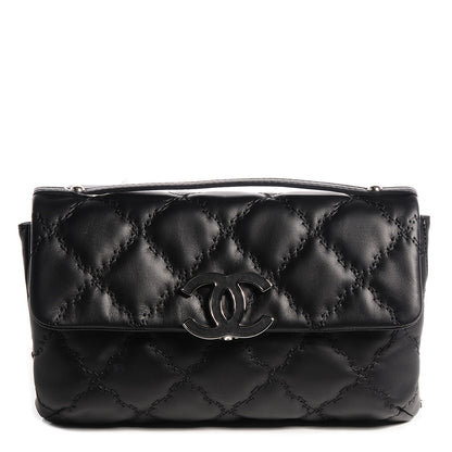 Chanel Calfskin Double Stitch Hamptons Clutch with Chain Black 1 of 8