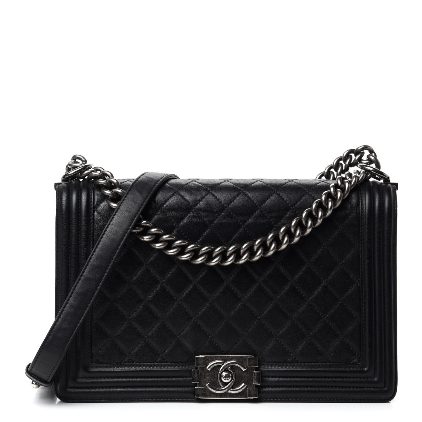 Calfskin Quilted New Medium Boy Flap Black