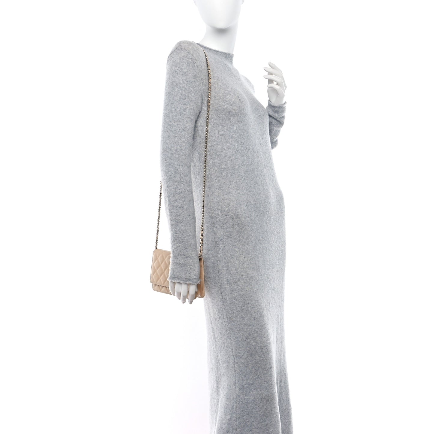 Caviar Quilted Wallet on Chain WOC Beige