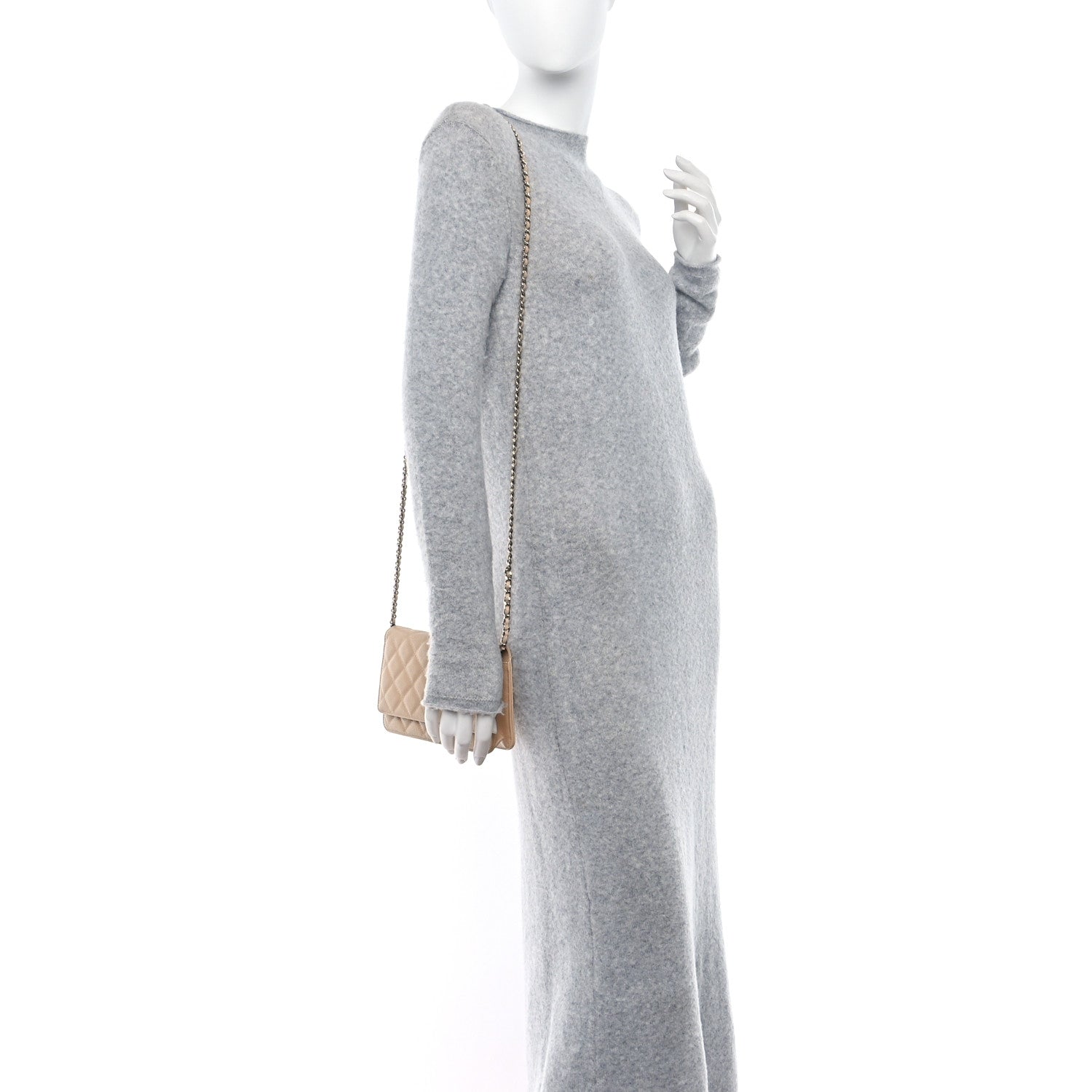 Chanel Caviar Quilted Wallet on Chain WOC Beige 2 of 12