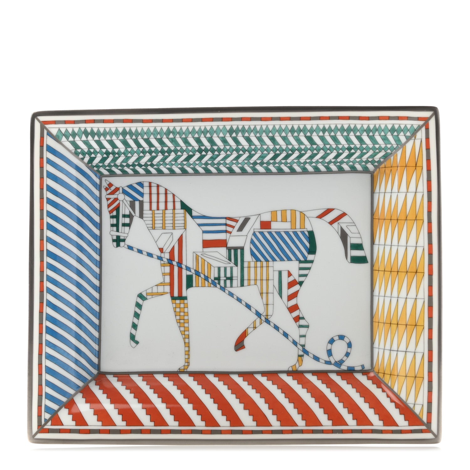 Hermes Porcelain Velvet Goatskin Promenade Au Faubourg Change Tray Arlequin 1 of 5