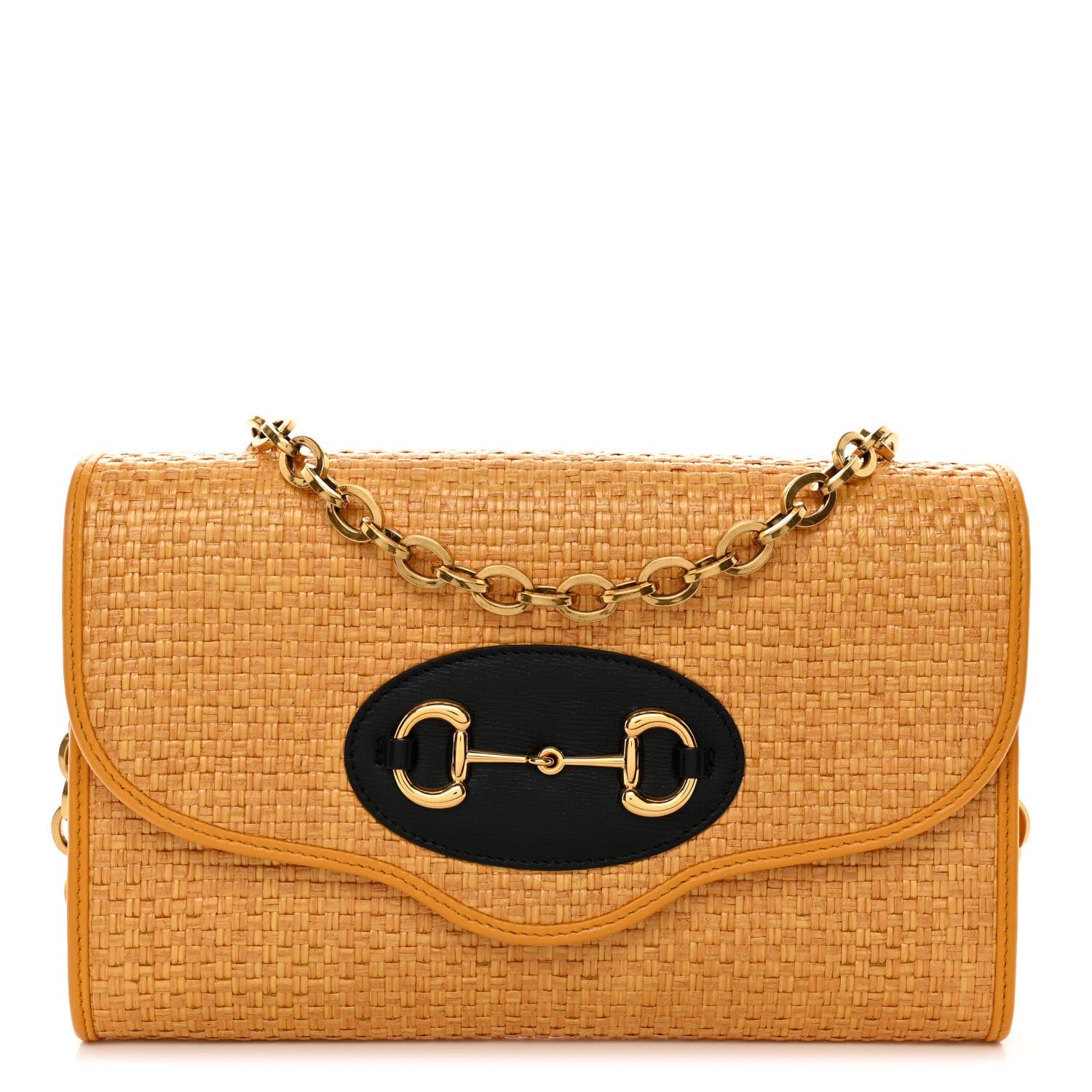 Gucci Straw Azalea Calfskin Mini Horsebit 1955 Chain Shoulder Bag Crop Black 1 of 11