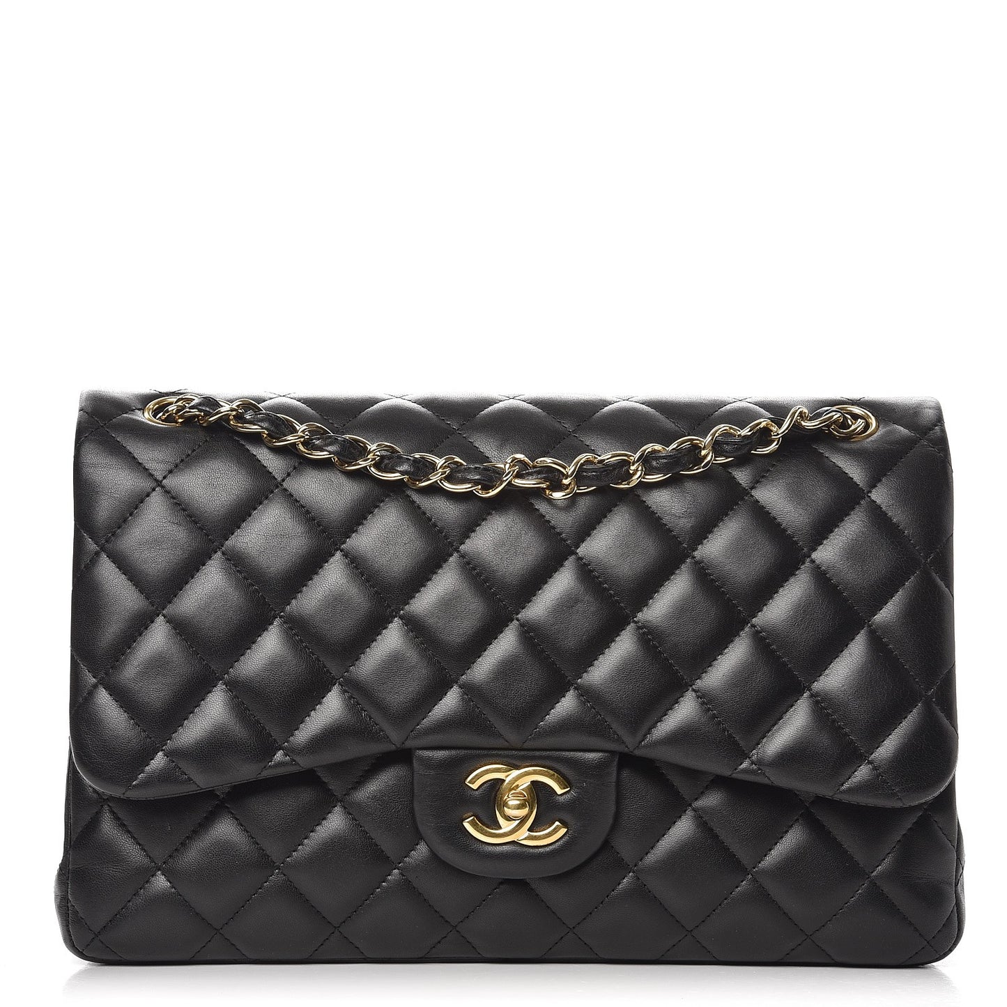Lambskin Quilted Jumbo Double Flap Black