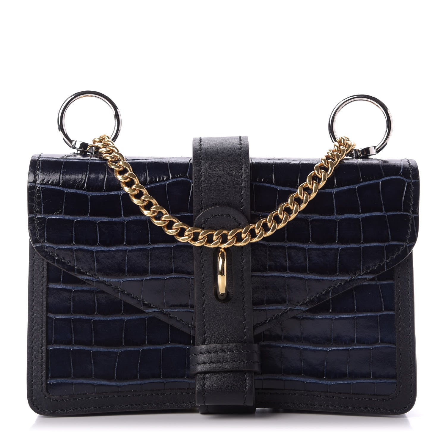 Chloe Calfskin Crocodile Embossed Aby Chain Shoulder Bag Full Blue 1 of 9