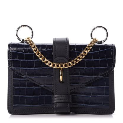 Chloe Calfskin Crocodile Embossed Aby Chain Shoulder Bag Full Blue 1 of 9