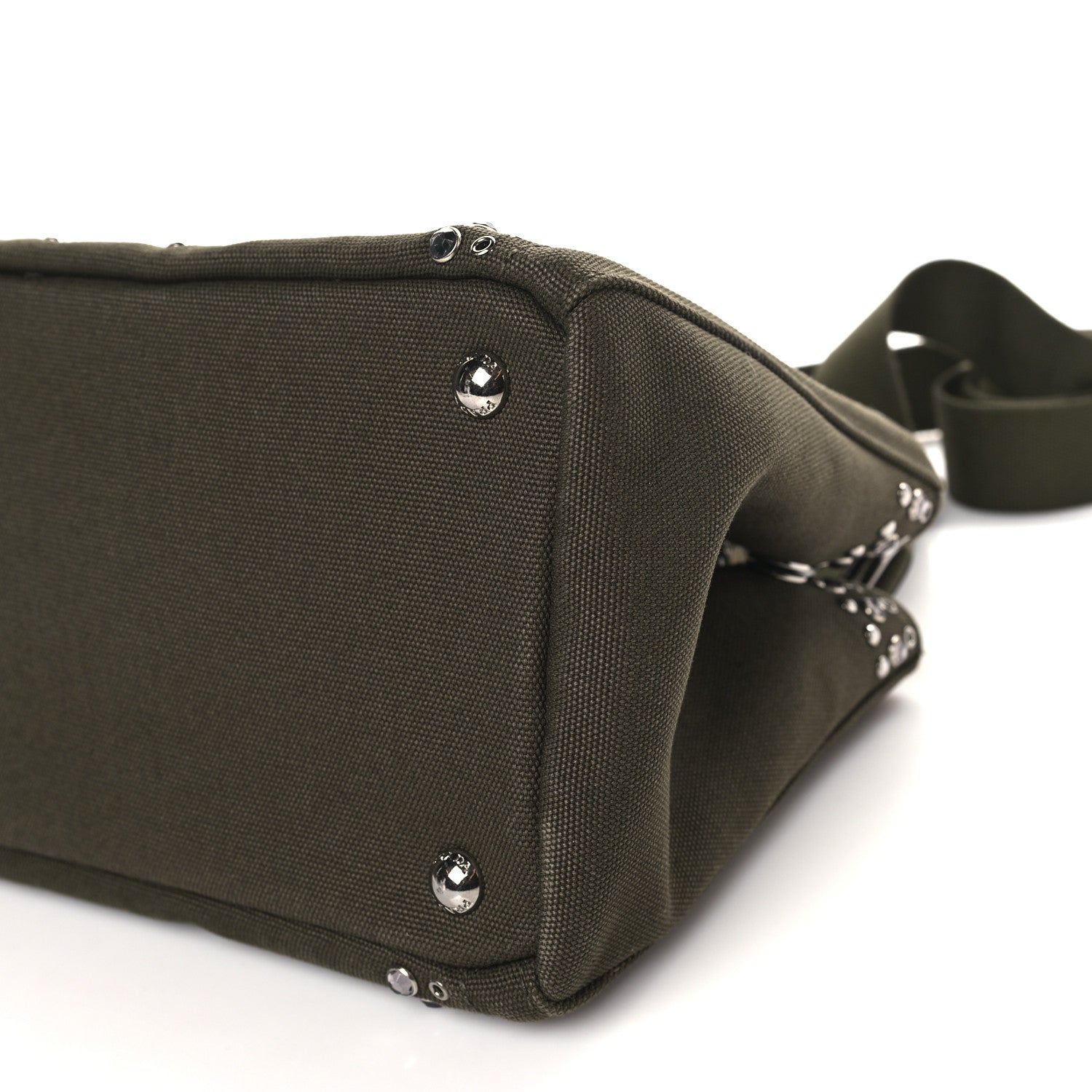 Prada Canvas Crystal Studded Canapa Tote Militare 9 of 9